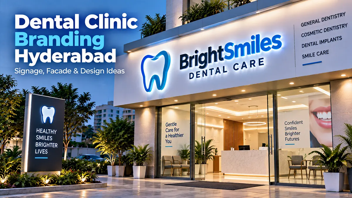Dental clinic branding, signage and facade design in Hyderabad