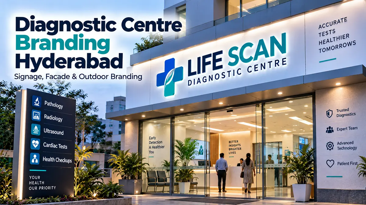 Diagnostic centre branding, signage and facade in Hyderabad
