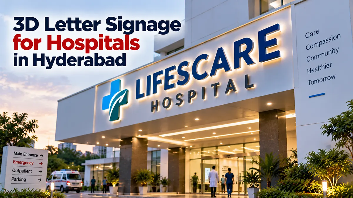 Hospital 3D letter signage design in Hyderabad