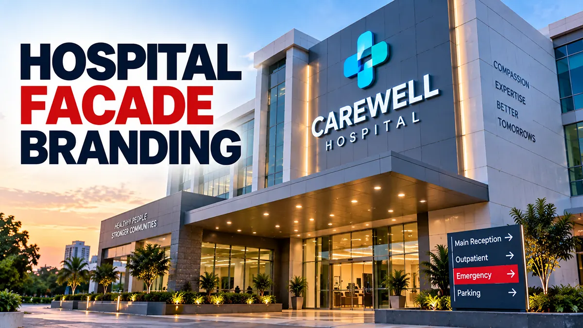 Hospital building and facade branding in Hyderabad