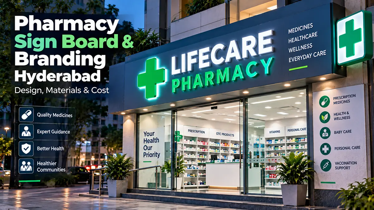 Pharmacy sign board and branding in Hyderabad