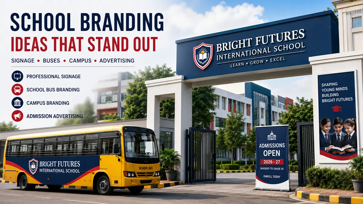 School branding ideas including signage buses and campus advertising